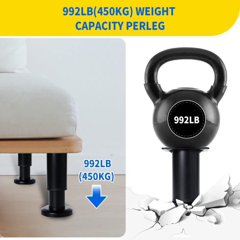 Olldag 4PCS Adjustable Furniture Couch Cabinet Legs 4.72-7.48 Inch [with 18 PCS Screws]  Heavy Duty Adjustable Height Replacement Legs for Dresser/Sofa/Bed/Chair  Legs for Furniture Set of 4 (Black) - Image 5